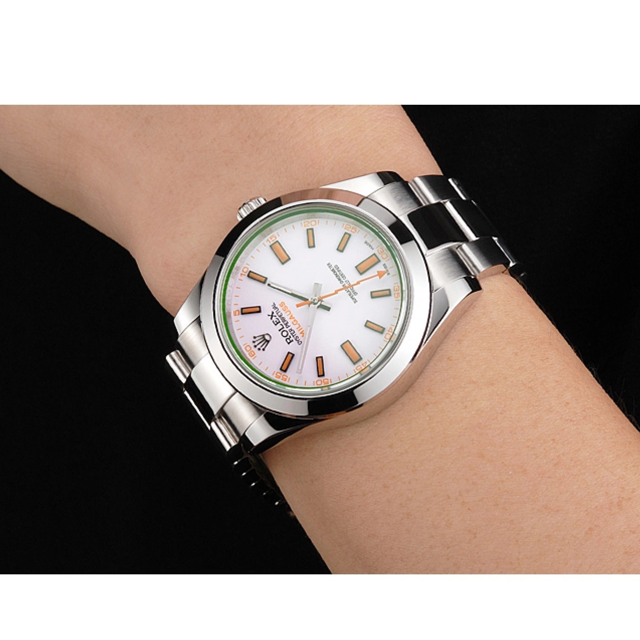 Aaa replica Stainless Case Milgauss White Markings And Orange Steel Bracelet Rolex Swiss Dial 0730